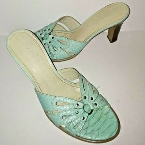 Franco Sarto 7.5 Teal Mules Sandals Pumps Snake